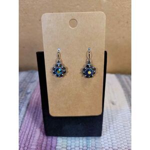 (3 for $15)~JoMa~ Silvertone Blue Australian Crystal Flower Dangle Earrings- NWT